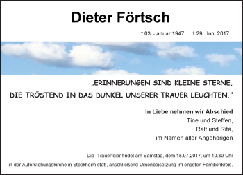 Traueranzeige von Dieter Förtsch von Neue Presse Coburg