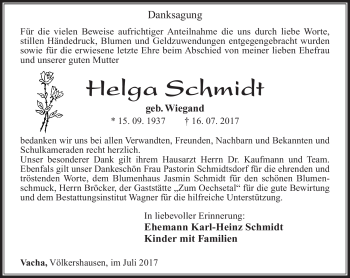 Traueranzeige von Helga Schmidt von Südthüringer Presse