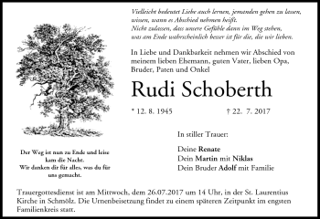 Traueranzeige von Rudi Schoberth von Neue Presse Coburg