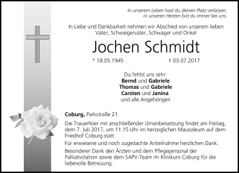 Traueranzeige von Jochen Schmidt von Neue Presse Coburg