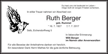 Traueranzeige von Ruth Berger von Frankenpost