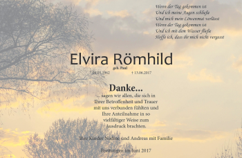 Traueranzeige von Elvira Römhild von Südthüringer Presse