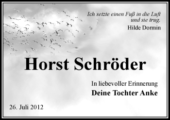 Traueranzeige von Horst Schröder von Südthüringer Presse