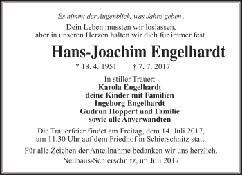 Traueranzeige von Hans-Joachim Engelhardt von Südthüringer Presse