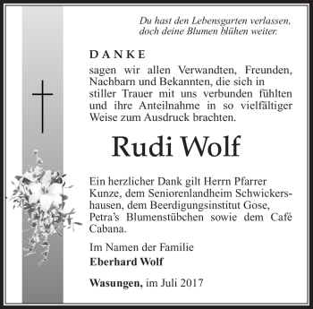 Traueranzeige von Rudi Wolf von Südthüringer Presse