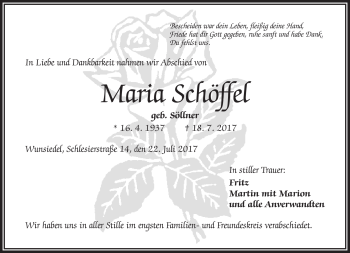 Traueranzeige von Maria Schöffel von Frankenpost