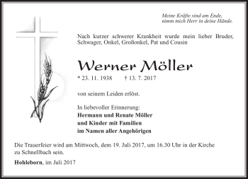 Traueranzeige von Werner Möller von Südthüringer Presse