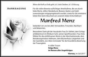 Traueranzeige von Manfred Menz von Südthüringer Presse