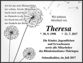 Traueranzeige von Theresa  von Südthüringer Presse