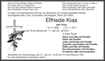 Traueranzeige von Elfriede Kais von Frankenpost