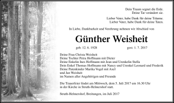 Traueranzeige von Günther Weisheit von Südthüringer Presse