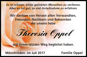 Traueranzeige von Theresia Oppel von Neue Presse Coburg