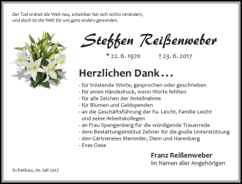 Traueranzeige von Steffen Reißenweber von Südthüringer Presse
