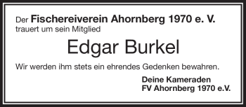 Traueranzeige von Edgar Burkel von Frankenpost