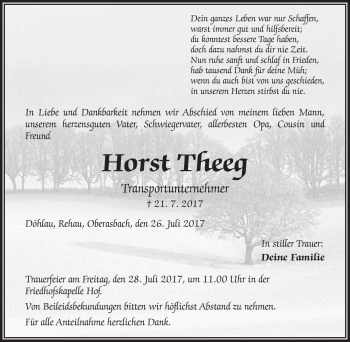 Traueranzeige von Horst Theeg von Frankenpost