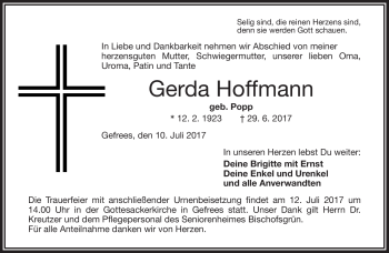 Traueranzeige von Gerda Hoffmann von Frankenpost