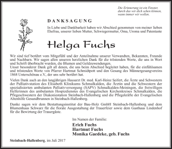 Traueranzeige von Helga Fuchs von Südthüringer Presse