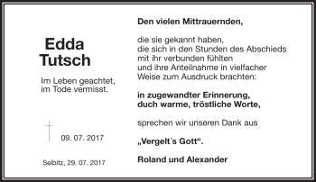 Traueranzeige von Edda Tutsch von Frankenpost