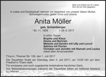 Traueranzeige von Anita Möller von Neue Presse Coburg