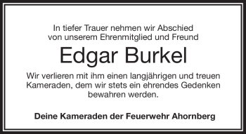 Traueranzeige von Edgar Burkel von Frankenpost