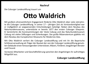 Traueranzeige von Otto Waldrich von Neue Presse Coburg