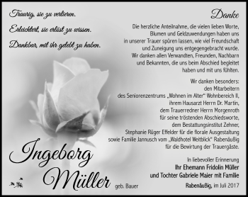 Traueranzeige von Ingeborg Müller von Südthüringer Presse
