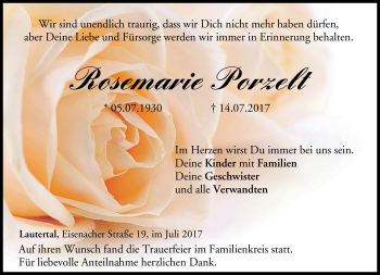 Traueranzeige von Rosemarie Porzelt von Neue Presse Coburg