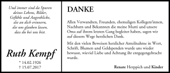 Traueranzeige von Ruth Kempf von Neue Presse Coburg