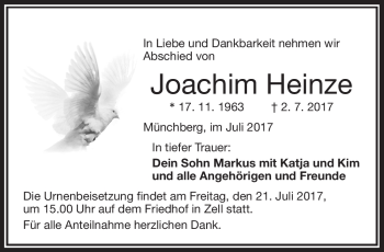 Traueranzeige von Joachim Heinze von Frankenpost