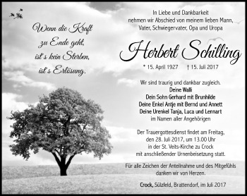 Traueranzeige von Herbert Schilling von Südthüringer Presse