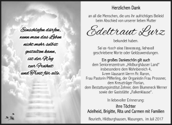 Traueranzeige von Edeltraut Lurz von Südthüringer Presse