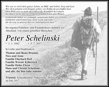 Traueranzeige von Peter Schelinski von Südthüringer Presse