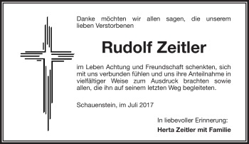Traueranzeige von Rudolf Zeitler von Frankenpost