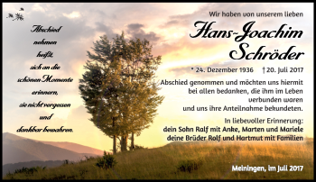 Traueranzeige von Hans-Joachim Schröder von Südthüringer Presse