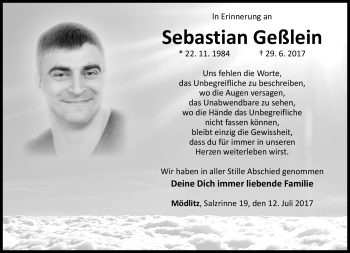 Traueranzeige von Sebastian Geßlein von Neue Presse Coburg