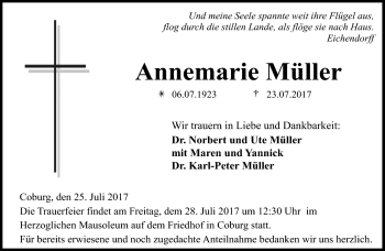 Traueranzeige von Annemarie Müller von Neue Presse Coburg