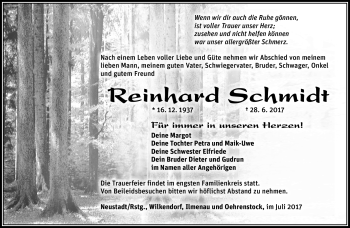 Traueranzeige von Reinhard Schmidt von Südthüringer Presse