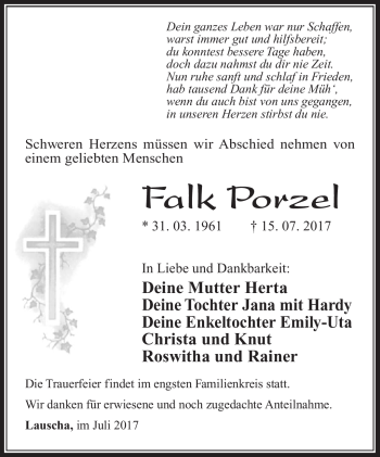 Traueranzeige von Falk Porzel von Südthüringer Presse