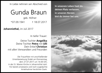 Traueranzeige von Gunda Braun von Neue Presse Coburg