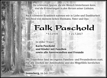 Traueranzeige von Falk Paschold von Südthüringer Presse