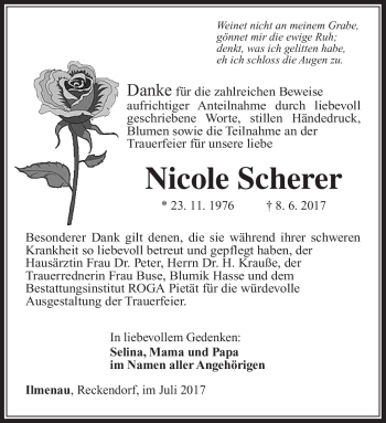Traueranzeige von Nicole Scherer von Südthüringer Presse