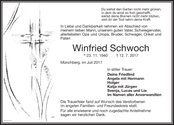 Traueranzeige von Winfried Schwoch von Frankenpost