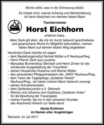 Traueranzeige von Horst Eichhorn von Südthüringer Presse