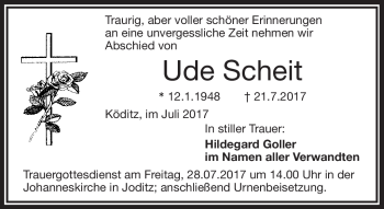 Traueranzeige von Ude Scheit von Frankenpost