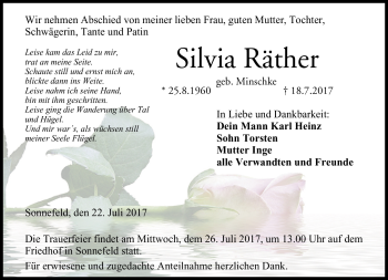 Traueranzeige von Silvia Räther von Neue Presse Coburg