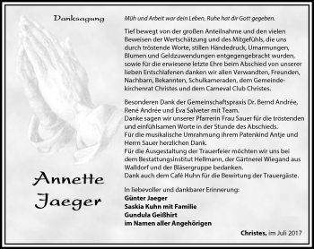 Traueranzeige von Annette Jäger von Südthüringer Presse