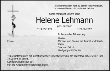 Traueranzeige von Helene Lehmann von Neue Presse Coburg