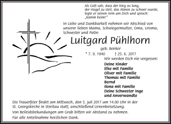 Traueranzeige von Luitgard Pühlhorn von Frankenpost