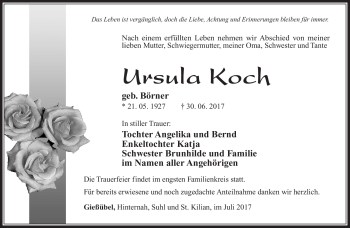 Traueranzeige von Ursula Koch von Südthüringer Presse