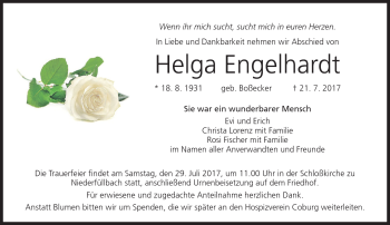 Traueranzeige von Helga Engelhardt von Neue Presse Coburg